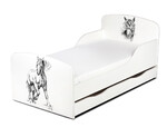 Wooden bed for children - Horse UV print - with a 140x70 mattress and a drawer 