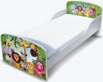 Wooden bed for children - Jungle Animals UV print - with a 140x70 mattress