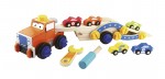 Wooden tow truck with 5 mini cars 