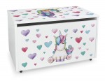 Large XXL wheeled wooden toy box for with stool seat - Unicorn