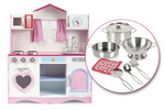 Wooden Kitchen Pink Play + Set of Metal Pots and Accessories