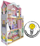 Large wooden dollhouse - Pink Mansion - with furniture and a lift + LED lights
