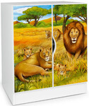 Modern white cabinet - ROMA with UV print Safari Lion