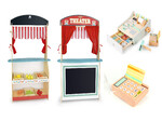  Wooden theater and shop - 2 in 1 - with fruit and vegetables + cash registry 