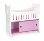 White and pink wooden doll bed with cabinet