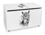 Large XXL wheeled toy wooden box with stool seat - Portrait of a horse 