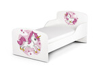 Wooden bed for children - Pink Unicorn UV print - with a 140x70 mattress 