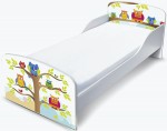 Wooden bed for children - Owls UV print - with a 140x70 mattress