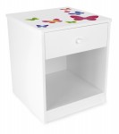 Wooden bedside cabinet - Butterflies - with a drawer and a shelf