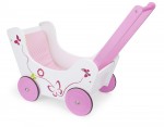 White and pink wooden doll pram