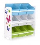 White wooden storage unit with 9 textile containers - Butterflies