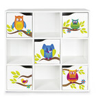 Wooden shelf for toys, accessories and decorations - with 5 doors - KUBICO MAX - Owls