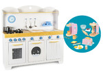 Wooden children's kitchen in white and blue - Saint Tropez + Set of household appliances: mixer, toaster, espresso machine  