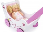 White and pink wooden doll pram + soft doll A