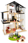 Modern wooden dolls' house in LOFT style with shutters and terrace
