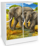 Modern white cabinet - ROMA with UV print Safari Elephants