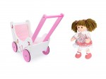 White and pink wooden doll pram + soft doll B
