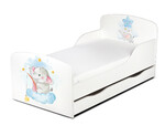 Wooden bed for children - Elephant UV print - with a drawer and 140x70 mattress 