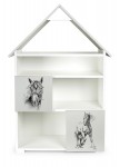 White and gray wooden house bookcase with 6 compartments - Little Cottage - Horses