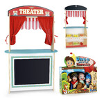  Wooden theater and shop - 2 in 1 - with groceries and set of puppets - Pinocchio