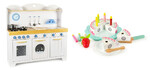 Wooden children's kitchen in white and blue - Saint Tropez + Wooden pastel birthday cake 