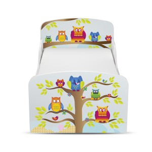 Wooden bed for children - Owls UV print - with a 140x70 mattress