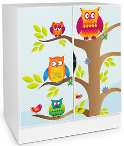 Modern white cabinet - ROMA with UV print Owls