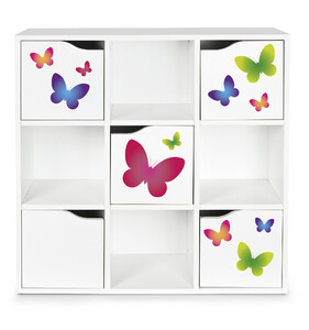 Wooden shelf for toys, accessories and decorations - with 5 doors - KUBICO MAX - Butterflies