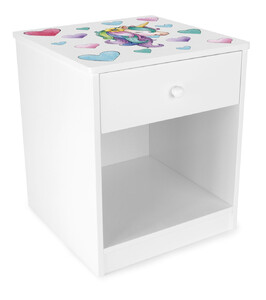 Wooden bedside cabinet - Unicorn - with a drawer and a shelf 
