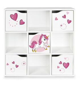 Wooden shelf for toys, accessories and decorations - with 5 doors - KUBICO MAX - Pink Unicorn 