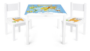 Wooden table with two chairs set - Yeti - World Map