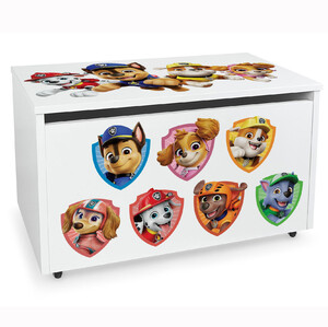 Wheeled wooden toy box with stool seat - PAW Patrol Chase Skye Marshall Rubble 02