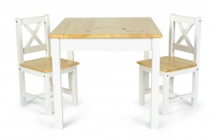 Wooden table with two chairs set - Pola - WHITE/PINE