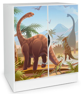 Modern white cabinet - ROMA with UV print Jurassic