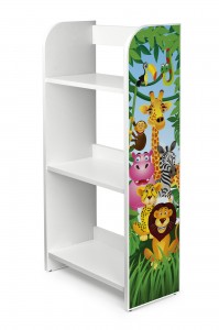 White wooden bookcase - 3 shelves - Jungle Animals