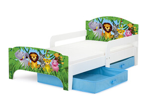 Wooden bed for children with 140 x 70 mattress - SMART - Jungle Animals UV print