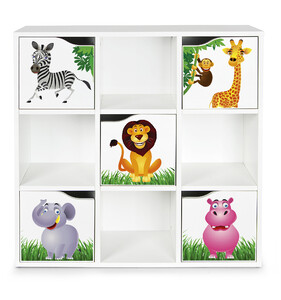 Wooden shelf for toys, accessories and decorations - with 5 doors - KUBICO MAX - Animals