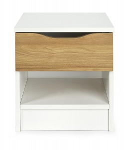 Modern cabinet nightstand with a drawer - White / Walnut 
