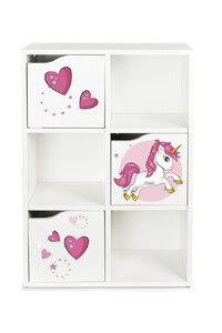 Wooden shelf with 3 doors - KUBICO SLIM - Pink Unicorn