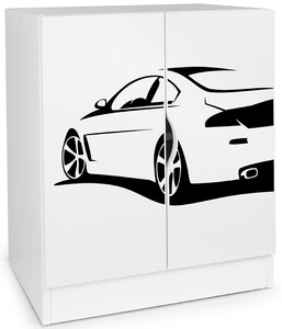 Modern white cabinet - ROMA with UV print Sport Car